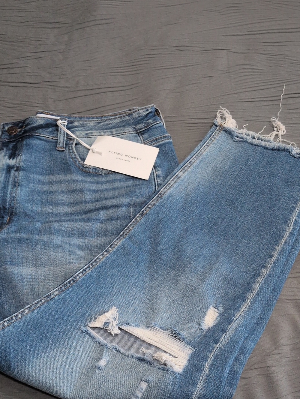Flying Monkey Women's Medium Light Blue Distressed Boyfriend Jeans